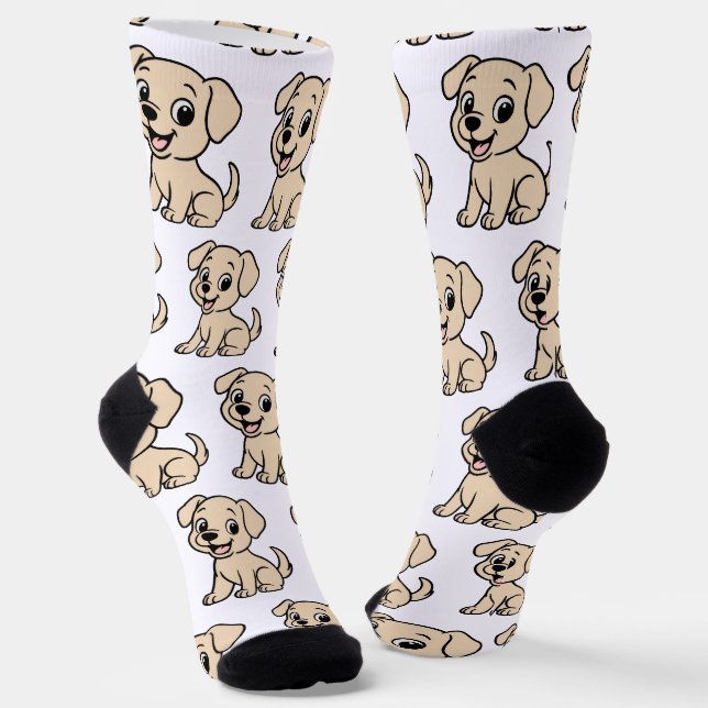 Calcetines Labrador Retriever Amarillo Dibujo Animado Sentado (Angular)