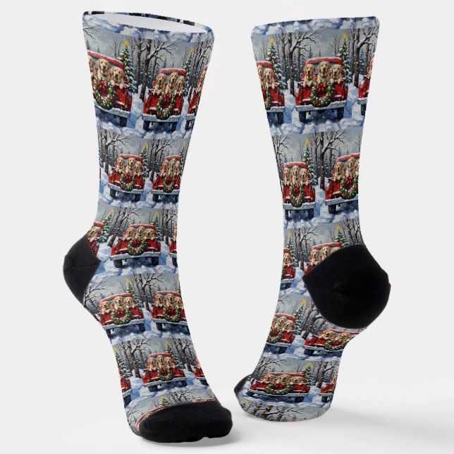 Calcetines Labrador Retriever Christmas Red Truck Holiday (Angular)