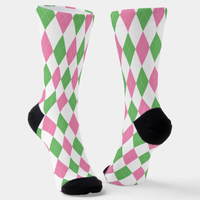 Calcetines Ladies Golf League Pink Green Pink Green Argyle (Angular)