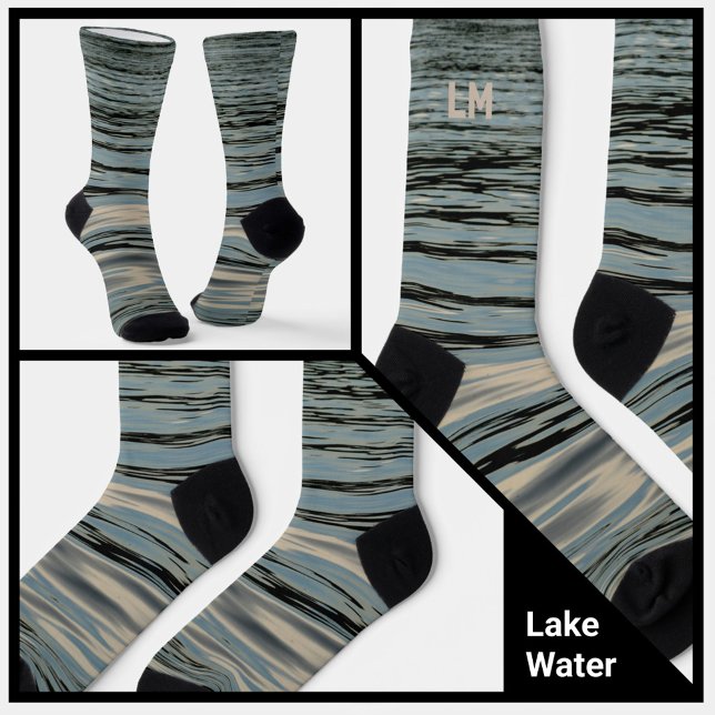 Calcetines Lago Agua Azul Beige Negro con Iniciales (Subido por el creador)