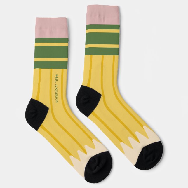 Calcetines Lápiz Escolar Amarillo Personalizado para Maestros (Derecha)
