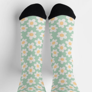 Calcetines Las mareas de estilo retro en flor sobre fondo ver