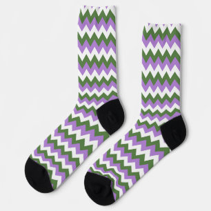 Calcetines Lavanda, Chevron verde y blanco Zigzag