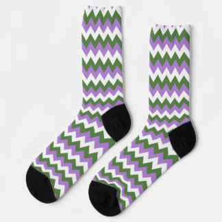 Calcetines Lavanda, Chevron verde y blanco Zigzag