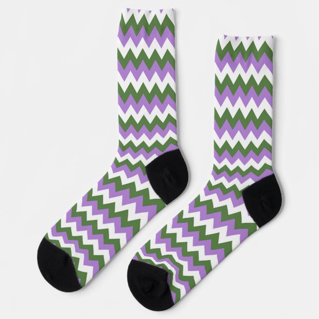 Calcetines Lavanda, Chevron verde y blanco Zigzag (Izquierda)