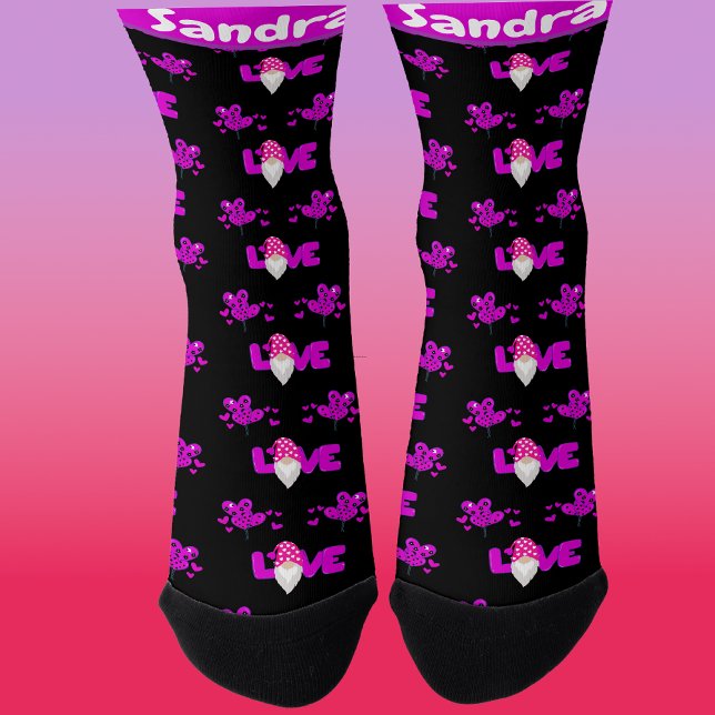 Calcetines Lazos de amor gnome negro Pink Purple Heart Balloo (Subido por el creador)