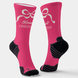 Calcetines Lazos rosados modernos de Navidad Retro festivos