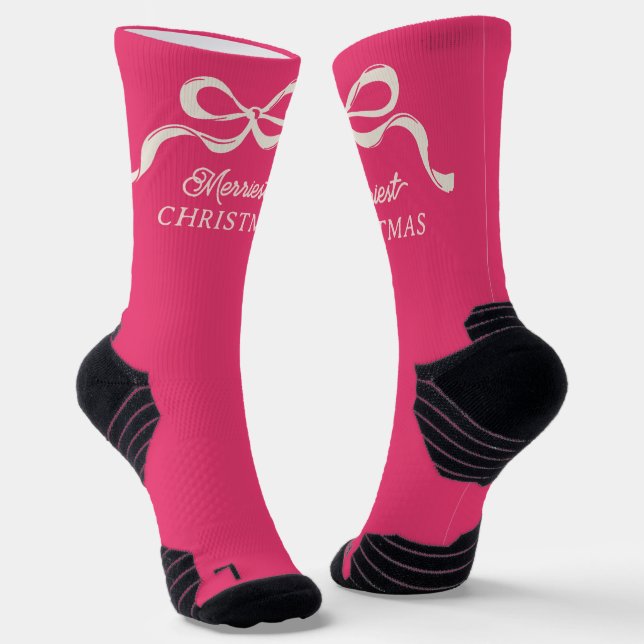 Calcetines Lazos rosados modernos de Navidad Retro festivos (Angular)