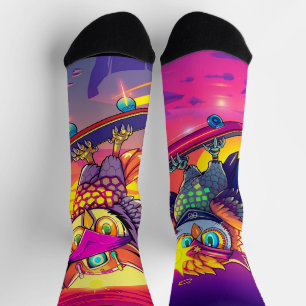 Calcetines Lechuzas de patinaje- Vibes Neon Sunset y energía 