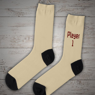 Calcetines Leer al jugador 1 en rojo profundo en beige