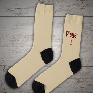 Calcetines Leer al jugador 1 en rojo profundo en beige