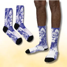 Calcetines Leones Ilustracion de la Pluma Azul Vintage