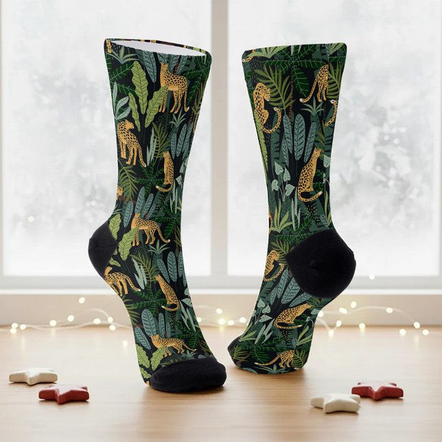 Calcetines Leopard Jungle Forest Illustration Seamless Custom (Subido por el creador)