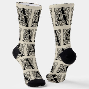 Calcetines Letra A Monograma Impresión de Nudo Celta Vintage