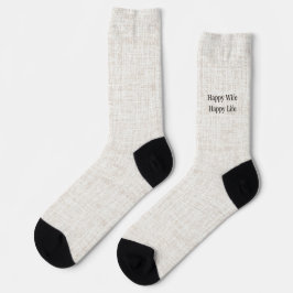 Calcetines Letras negras sobre lino, Esposa Feliz Vida Feliz