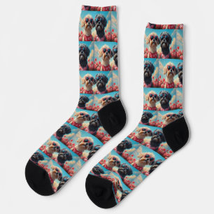 Calcetines Lhasa Apso con Rosas del Corazón Día de San Valent