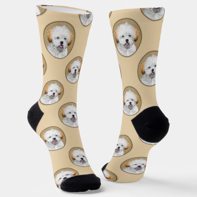 Calcetines Lhasa Apso Pintando Cute Original Dog Art (Angular)