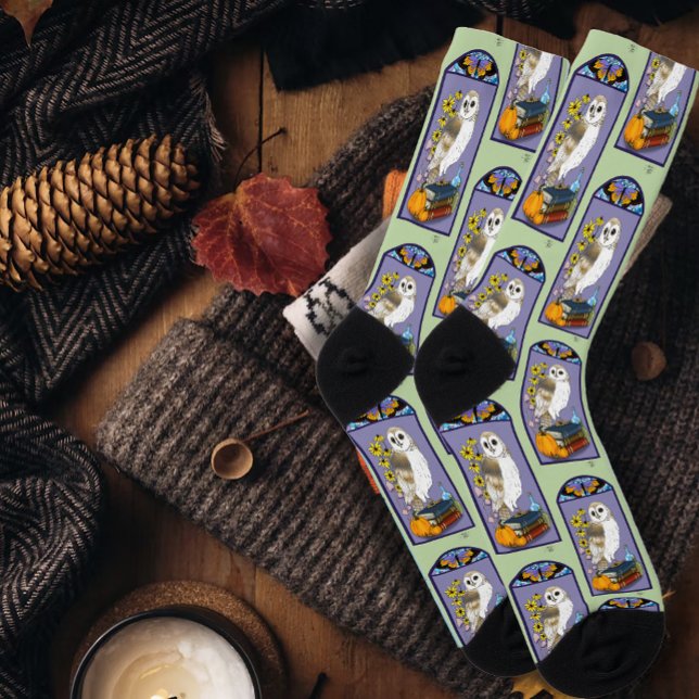 Calcetines Libros de calabazas de búho de Art Nouveau (Subido por el creador)