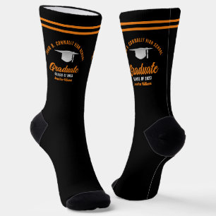 Calcetines Licenciatura Personalizada Graduación Negro Naranj