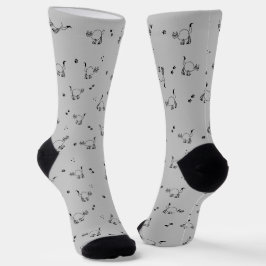 Calcetines Light Charcoal Cat Line Art Pattern Socks