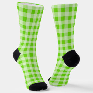 Calcetines Lime Green Gingham Plaid Pattern Socks