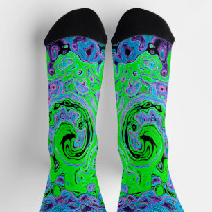 Calcetines Lime Green Groovy Resumen Retro Liquid Swirl