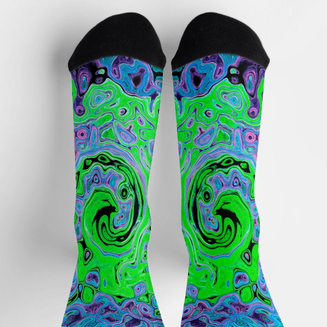 Calcetines Lime Green Groovy Resumen Retro Liquid Swirl (Arriba)