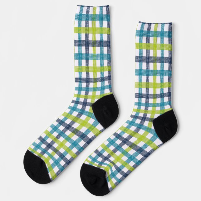 Calcetines Lime Green, Naval y Turquesa Blue Plaid (Izquierda)