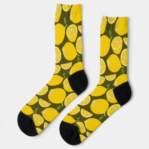 Calcetines Limones Amarillos y Patrón Verde Oliva: Citrus Mod