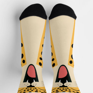 Calcetines Lindo Feliz Sonriendo Leopardo Salvaje Cartoon  