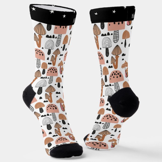 Calcetines Lindo hongo blanco negro y rosa capricho (Angular)