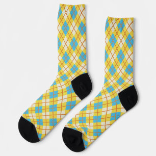Calcetines Lindo patrón argyle amarillo soleado y azul