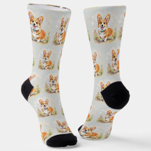 Calcetines Lindo perro Corgi Galés de Pembroke rojo