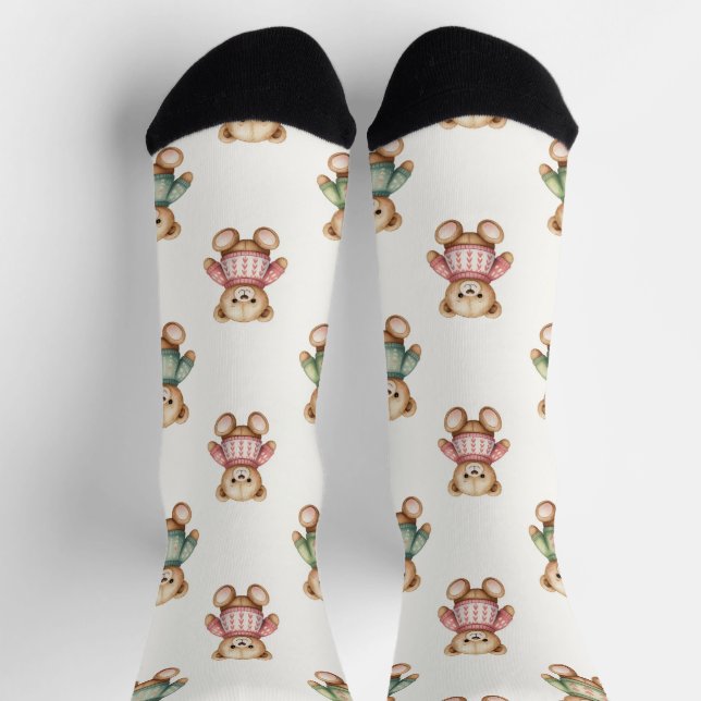 Calcetines lindos con osito de peluche de Navidad  (Arriba)