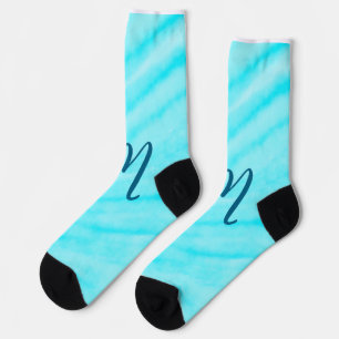 Calcetines líneas de acuarela blanca azul simple añaden su mo