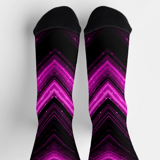 Calcetines Líneas de chevron de galaxia magenta rosa espárric (Arriba)