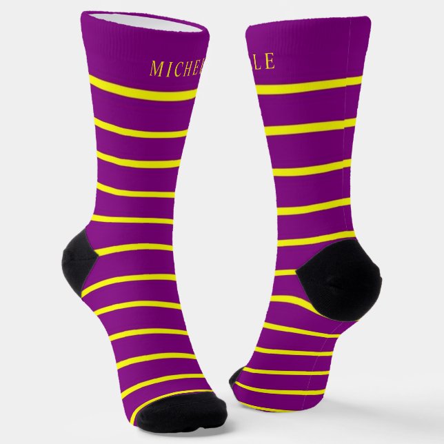 Calcetines Líneas horizontales moradas amarillo tachado nombr (Angular)