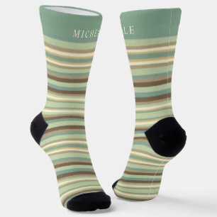 Calcetines Lineas verdes de sabio ligero Nombre personalizado