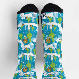 Calcetines Little Grinch   Patrón Verde azulado de Feliz Grin