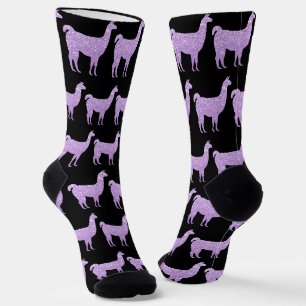 Calcetines Llama Morado Claro Brillo patrón negro
