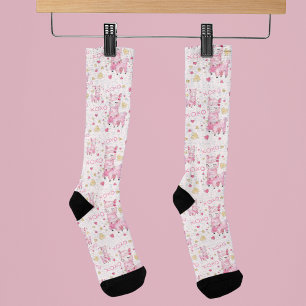 Calcetines Llama rosa acuarela XOXO