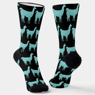 Calcetines Llama Turquoise Light Sparkles patrón negro
