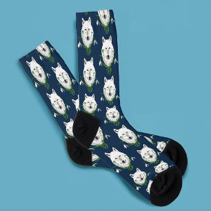 Calcetines Lobo Ártico Blanco Místico Invierno Snowdrop Azul