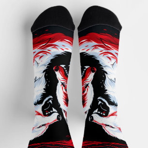 Calcetines Lobo Guerrero Cósmico Rojo Blanco