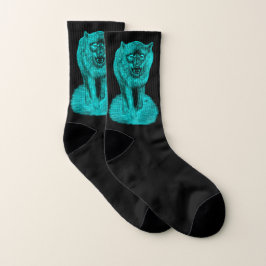 Calcetines Lobo negro enojado en la noche