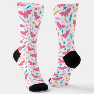 Calcetines Logotipo rosa de Wonder Woman y patrón de relámpag