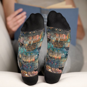 Calcetines Londres en Navidades y Año Nuevo en acuarelas