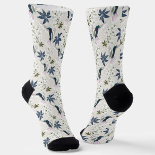 Calcetines Los colibríes y las flores blancas.
