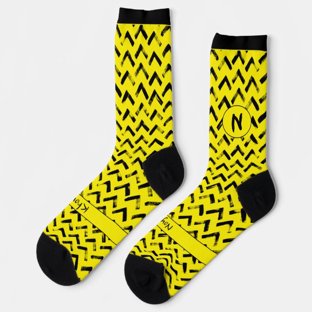 Calcetines Loud Chevron Black and Yellow Name Initials (Izquierda)