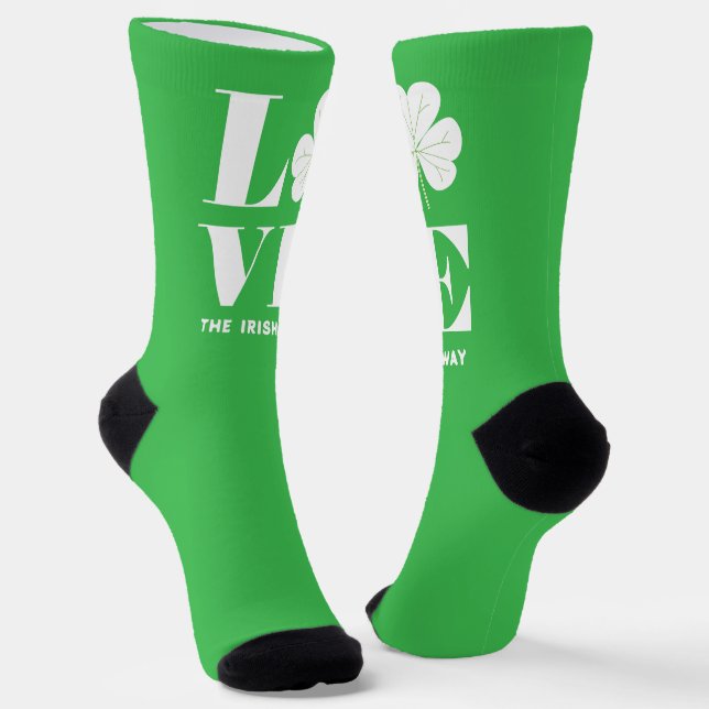 Calcetines Love Shamrock Clover Irlanda Personalizado blanco  (Angular)